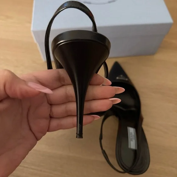 Prada Black Leather Slingback Stiletto Heels Size 40 - Picture 8 of 10